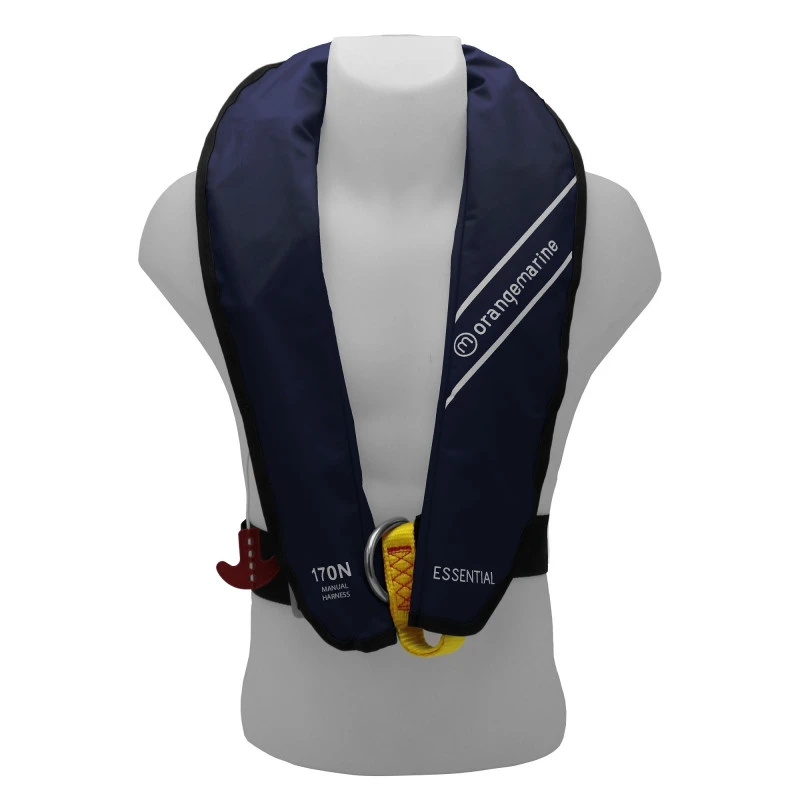 GILET DE SAUVETAGE GONFLABLE MANUEL ORANGE MARINE 170N AVEC HARNAIS ESSENTIAL NAVY – Image 2