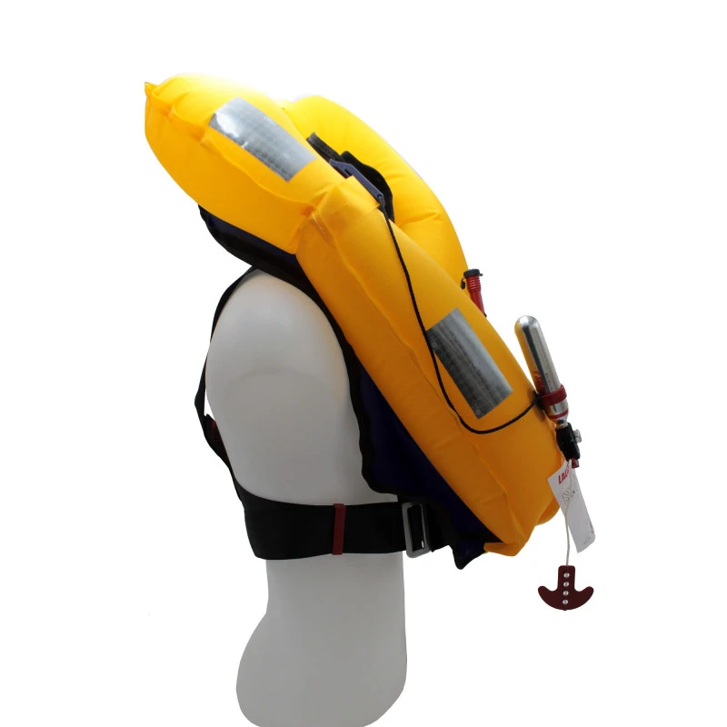 GILET DE SAUVETAGE GONFLABLE MANUEL ORANGE MARINE 170N AVEC HARNAIS ESSENTIAL NAVY – Image 5